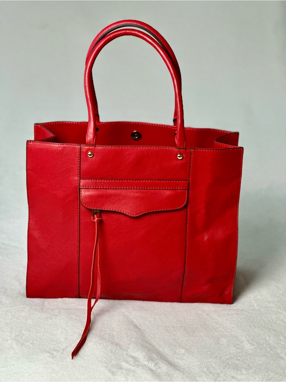 Rebecca Minkoff M.A.B.Red Leather Tote Bag With Dual Top Handles